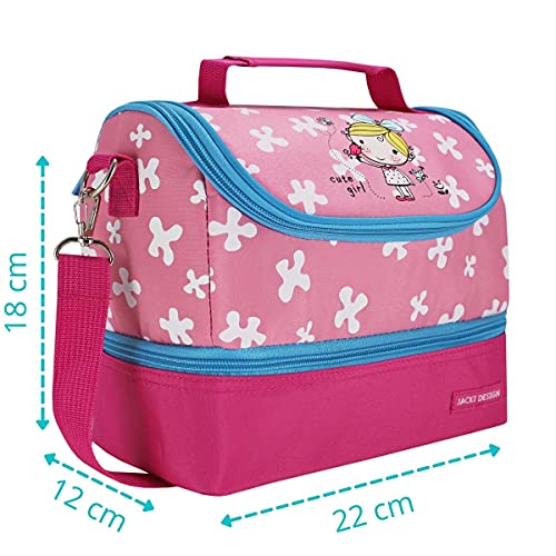 LANCHEIRA TÉRMICA BOLSA ESCOLAR MENINA ALÇA AJUSTÁVEL 2 COMPARTIMENTOS JOANINHA JACKI DESIGN ROSA