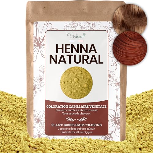 VIRHEA® Henna Natural en Polvo por Pelo 250g - Tinte Vegetal sin Amoniaco para Mujer - Hena para Teñir el Cabello con Color Brillante y Duradero - Pigmento Seguro para Piel y Manos Sensibles