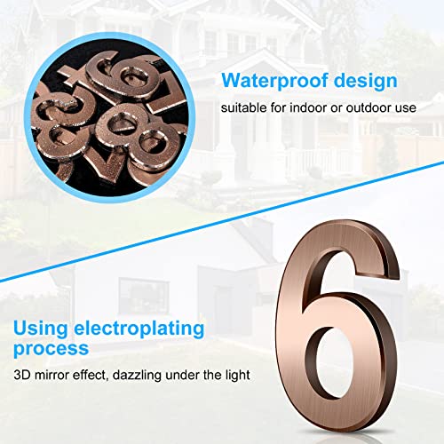 Vicloon Hausnummer, 6 in Bronze Acryl Hausnummer,Höhe 7.5cm, Selbstklebende Haus-Nummer, für Tür, Briefkasten, Außen, Anti-Friktion, Wetterfest