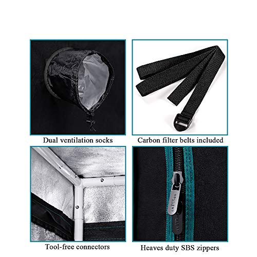 OPULENT SYSTEMS 48"x24"x60" Hydroponic Mylar Water-Resister Grow Tent Reflective Garden Growing Dark Room with Observation Window, Removable Floor Tray and Tool Bag for Indoor Plant Growing 2'X4' - Thumbnail 4
