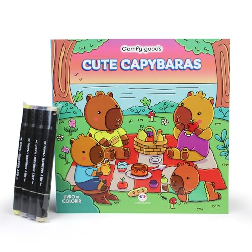 Colorir Cute Capybaras – Livro de colorir com 4 marcadores: