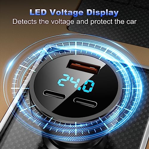 80W USB C Auto Ladegerät, Dual PD+QC3.0 USB Zigarettenanzünder Adapter Schnellladegerät, 3-Port mit LED Voltmeter DC12-24V, kompatibel mit iPhone, Android, Samsung, Tablet und Allen Smartphones – Bild 6
