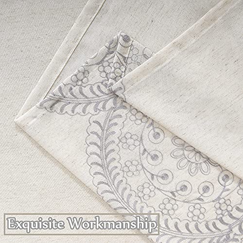 Jubilantex Natural Linen Embroidered Window Curtains 2 Panels, Farmhouse Grey Floral Medallion Pattern Embroidery Grommet Top Rustic Linen Curtain Panels For Bedroom Holiday Bedroom, 42X95 Inch #TOP4