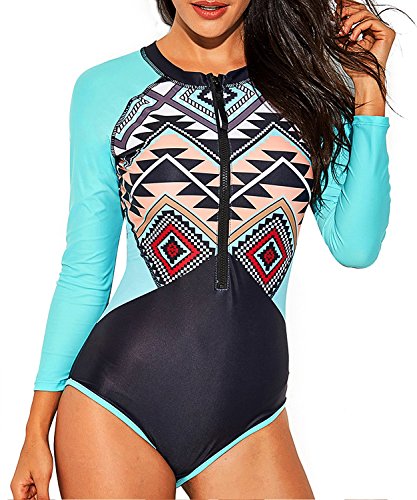 Mujer Surf Ropa Una Pieza Traje de Baño Manga Larga Protección Solar Impresión Bañador Playa Acolchados Rashguard para Surf Playa Ropa de Natación Push up Swimsuit Fiesta Piscina Cover