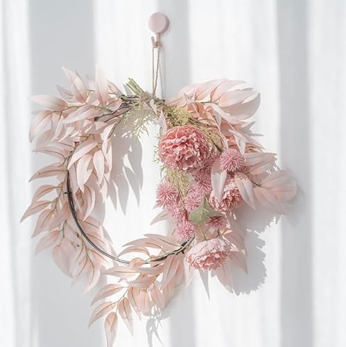FLCSIed Pink Floral Hoop Wreath Artificial Flowers and Garland Metal Ring Wreath Hanging for Wedding Nursery Wall Decor