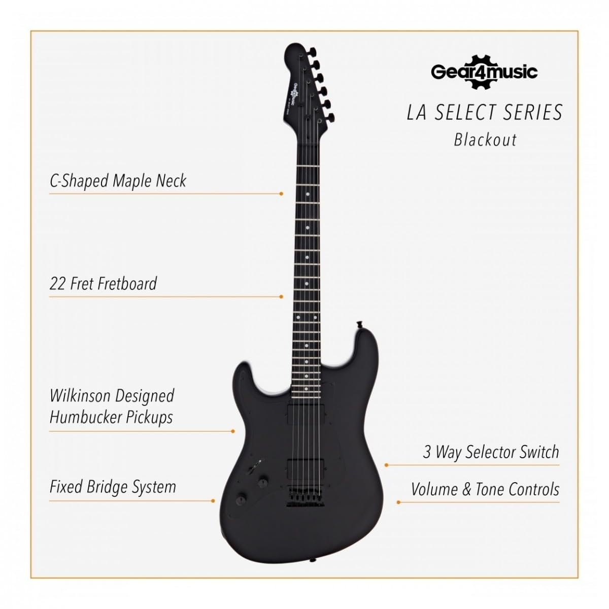 Linkshänder E-Gitarre HH LA Select von Gear4music, Blackout