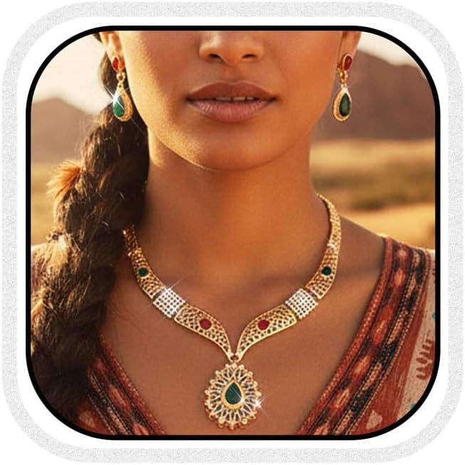 Unicra Gold Indian Jewelry Sets Rhinestone Boho Necklace Earrings Set Diamond Prom Costume Jewelry Set for Women and Brides