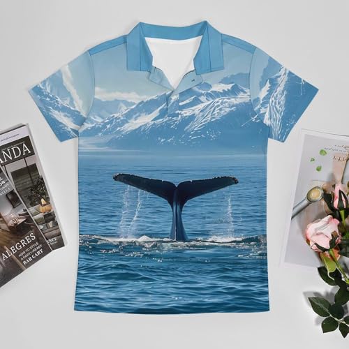 USA Alaska Whale Tail in Mountaines Men's Polo Shirt Short Sleeve T Shirt Casual Summer Golf Shirt Athletic Top3