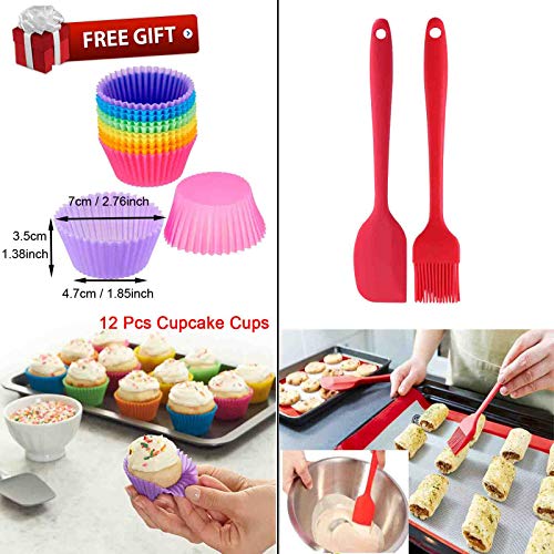 Finger Ten Muffin Pans Nonstick 12 Large And 24 Mini Cups Silicone With Cupcake Liners Brush Spatula Set Reusable Easy Clean Baking Molds Regular Size Molds For Toaster Oven (Red-12 Cups+24 Cups) #TOP4