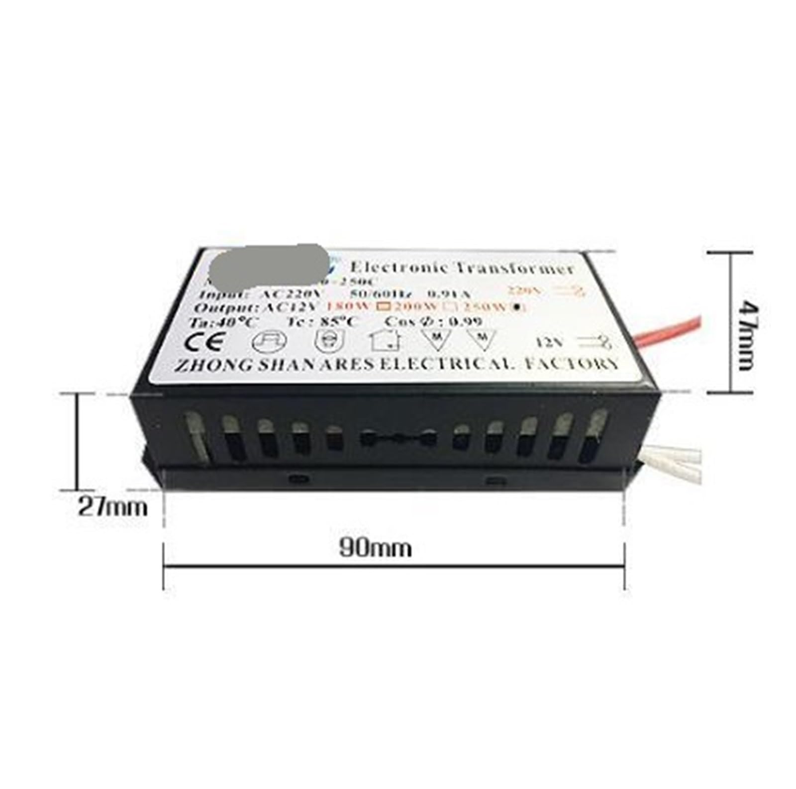 Transformador de Controlador LED, Fuente de alimentación, lámpara halógena, protección electrónica contra Cortocircuitos, 250W, 220V-12V, 1 ud.