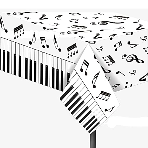 Piano Notes Table Cover -2 Pack 86.6X52 Inch Disposable Printed Plastic Tablecloth -Piano Music Themed Party Supplies Decorations Birthday Party Favors #TOP1