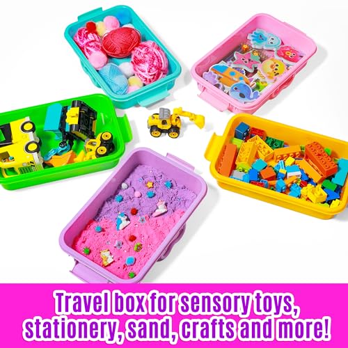 Image of Carolart 3 Pack 12.8 Inch Plastic Storage Bins, Stackable Sensory Bin | Portable containers with lids for sand toy storage, crafts, toys, classroom organization and homeschool activities