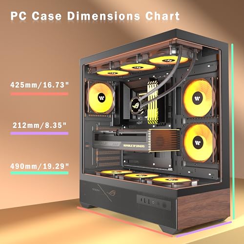 KEDIERS PC CASE ATX 5 PWM ARGB Fans Pre-Installed, Mid Tower Computer Case with Full-View Tempered Glass, Type-C,Printed Walnut Wood Panels,Support 360mm Radiator,Black Gaming Case,P6 by KEDIERS - Image 8