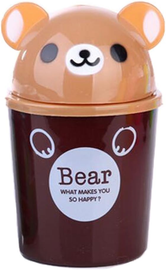Everyfit Mini Trash Can Desktops Trash Rubbish Can Waste Bins Plastic Pen Pencil Storage Container With Lid Household Office Clean Storage Bucket Recycling Trash Bin Flip Small Size Wastebasket (Bear)