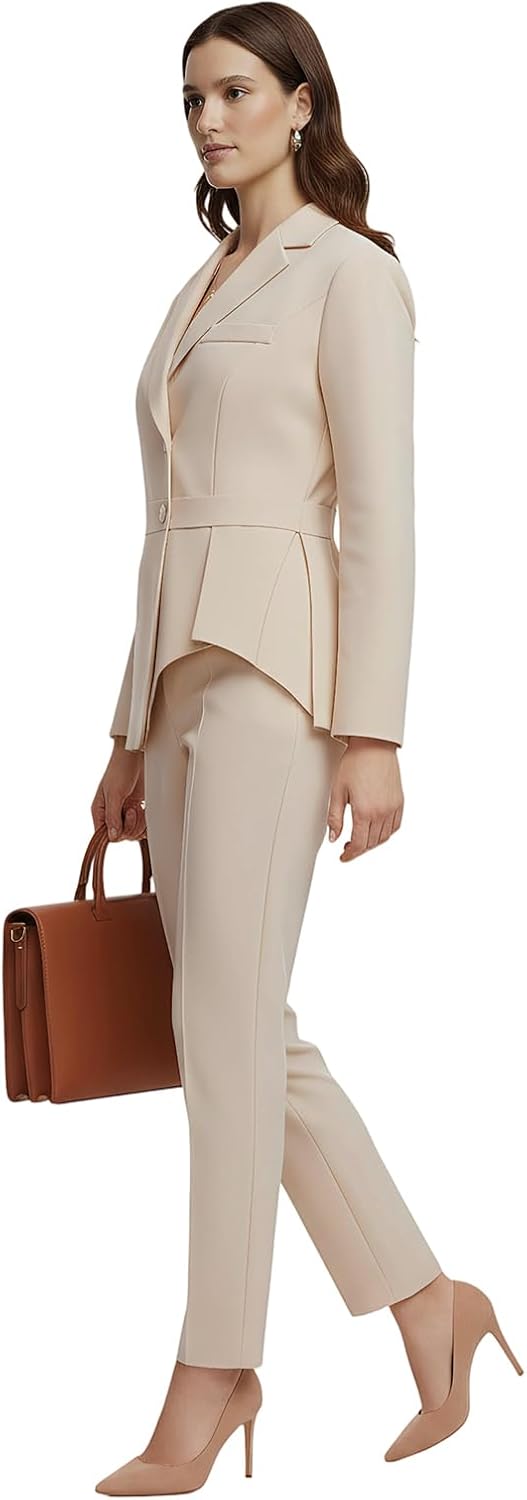Pant Suit for Women Dressy 2 Piece Business Suit Formal Set for Women Peplum Ruffle Hem Blazer Jacket Pants Set Office Work - Image 4
