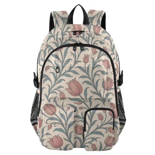 Mochila de viaje con tulipanes William Morris que resuelve la falta de espacio escolar