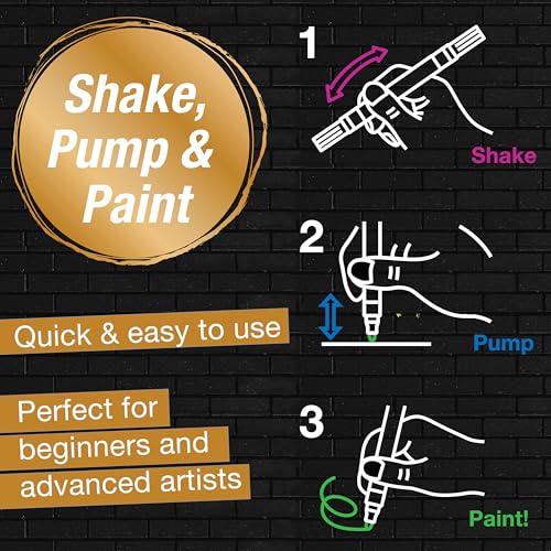 Image of Faber-Castell Black Edition Shake & Paint Acrylic Marker - Metallic Colours, Box of 6 | Dual-Tip, Water-Based, Permanent Paint Markers for Multi-Surface Use | Metallic acrylic pens with double tip (1 mm and 3 mm) for paper, wood, glass, stone and more