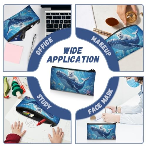 Image of Whale Polar Bear Pencil Case Blue Ocean Pencil Pouch with Zipper Lightweight Pen Organizer for Toddlers Girls Crayon Pouch for Painting Lesson