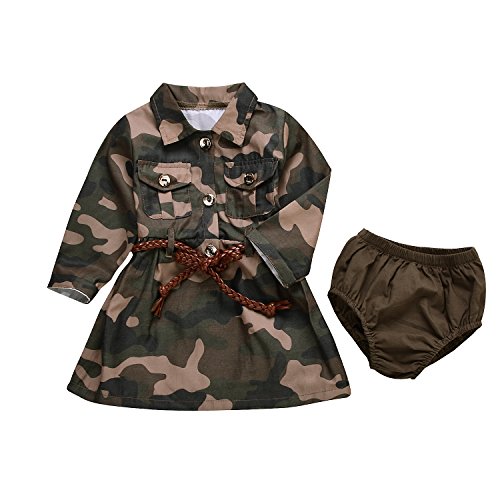 IWOKA Baby Girl Camouflage Long Sleeve Bandage Skirts+Green Short Pants Outfit Casual Clothes (100(18-24M), Camouflage)