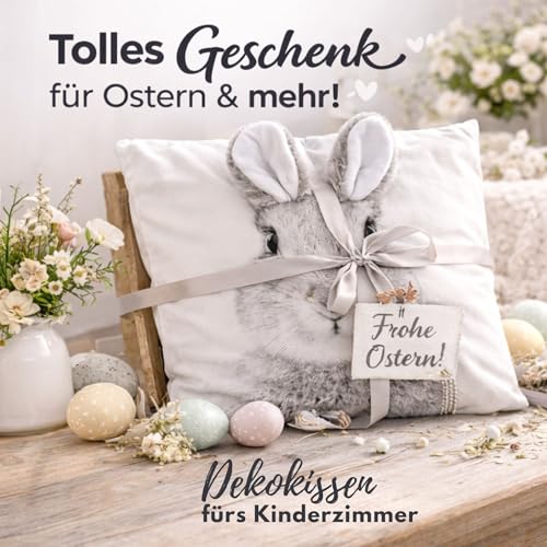 Bada Bing Osterdeko Kissenhülle 3D Dekokissen Hase mit Schlappohren - Sofakissen Bezug in 40x40 cm Deko - Kissen mit Osterhase und Hasenlöffel - Couchkissen Zierkissen fürs Wohnzimmer Schlafzimmer