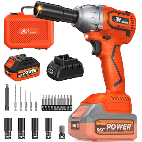SIX CRAFTSMEN Cordless Impact Wrench, 1/2” Brushless Impact Gun, 369ft-lbs(500N.m), Power Impact...
