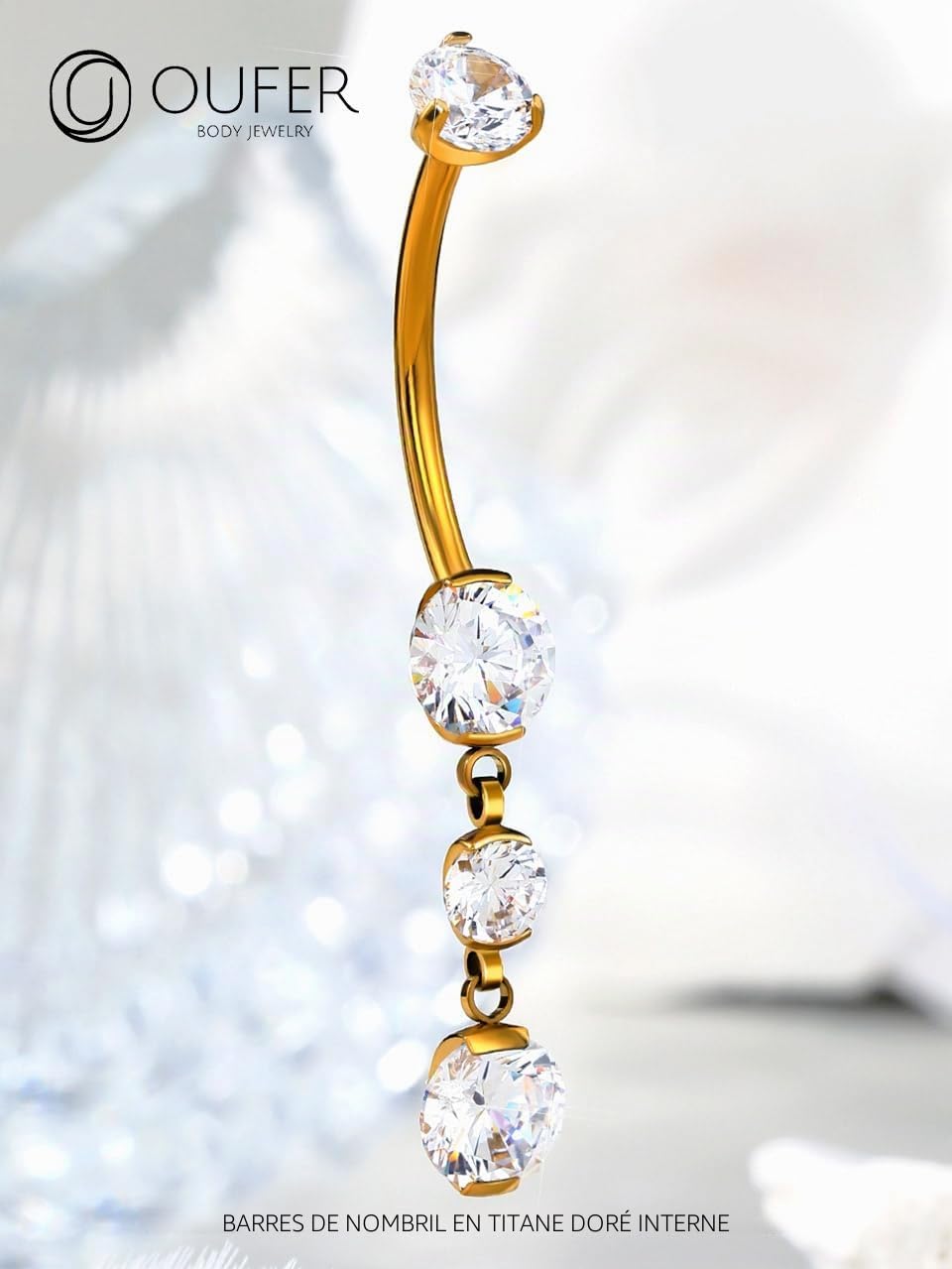 OUFER Body Piercing Internally Titanium 10/12/14/16mm Belly Button Bars Gold Dangle Navel Piercing Jewellery 14G Belly Bars Belly Button Ring Clear CZ Nave Bars Piercing Jewellery
