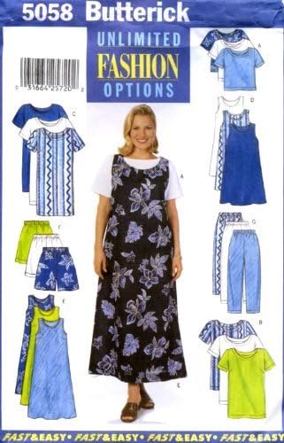 Butterick Sewing Pattern 5058 Womens' Dress, Top, Tunic, Jumper, Shorts & Pants (SIZE 22W-24W-26W) SEWING PATTERN