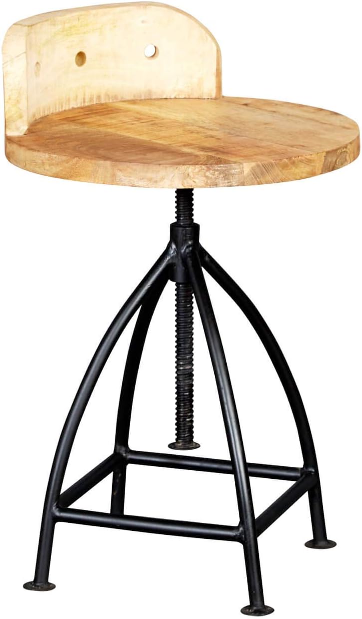 Home SourceIndustrial Rustic Solid Wood Dining Chair Reclaimed Metal, Medium Oak, Adjustable