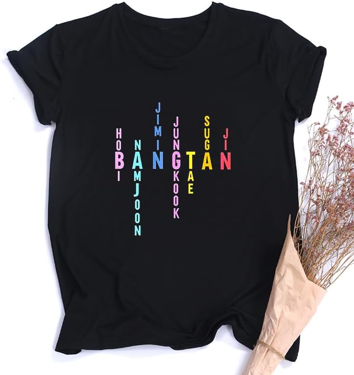 Tshirts for Bangtan Boys Women Sleeve Member Name Letter Printed T-Shirt Merchandise for Korean POP Merch - Image 4