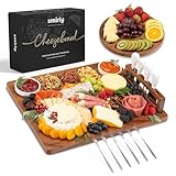 SMIRLY Charcuterie Boards Set, großes Käsebrett-Set, natürliches Walnussholz, Charcuterie-Tablett mit Zubehör, Einweihungsgeschenk, neues Zuhause, Hochzeits- und Brautparty-Geschenke für Frauen, Paare