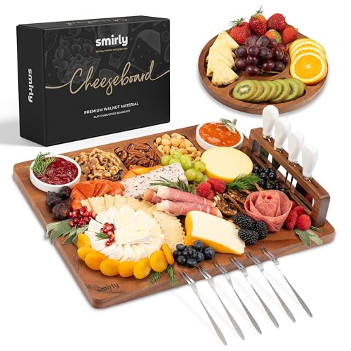 SMIRLY Charcuterie Boards Set, Large Cheese Board Set, Natural Walnut