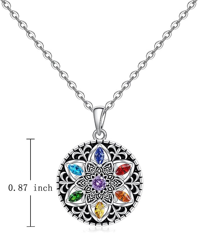 Mandala Chakra Necklaces for Women Sterling Silver Lotus Flower 7 Chakra Necklace Pendant Yoga Gifts Mandala Jewelry - Image 2
