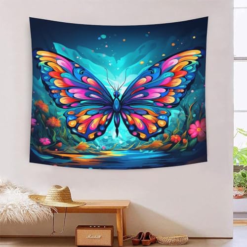 Tapisserie murale en tissu motif papillons 3D grand format 180x230cm