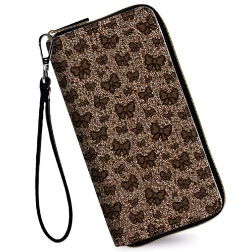 Image of Women's Wallets Credit Card Holder Money Leather Long Wallet | Long wallet with Wristlet,Large Capacity with Zip-Around Phone Purse for Women Ladies Girls,Brown Bow