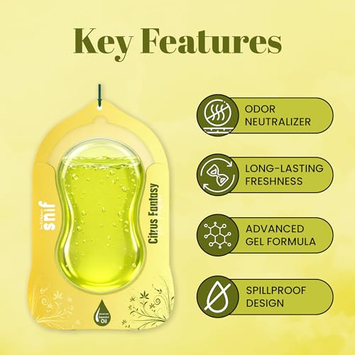 Image of Car Air Freshener Hanging - Snif Gel Car Perfume, Essential Oil Based Long Lasting Car Fragrance (30-45 Days), Odor Eliminator Auto Air Freshener for Car - Citrus Fantasy