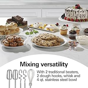 Hamilton Beach Classic Stand and Hand Mixer, 4 Quarts, 6 Speeds with QuickBurst, Bowl Rest, 290 Watts Peak Power, Black and Stainless Hamilton Beach Classic Stand and Hand Mixer 4 Quarts 6 Speeds with QuickBurst Bowl Rest 290 Watts Peak Power Black and Stainless