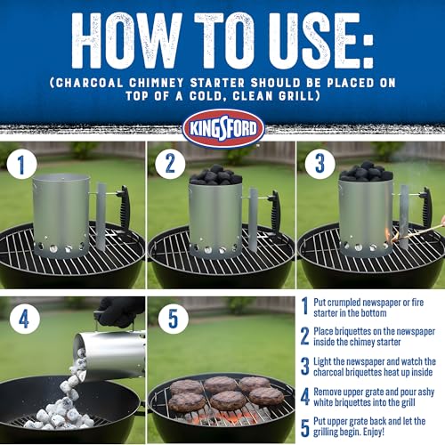 Image of Kingsford Compact Charcoal Chimney Starter for Grills and BBQs, Dimensions 8.1 x 5.7 x 10 Inch, Quick-Light, Heat Shield, Stay-Cool Handle, Durable Zinc Steel, No Assembly