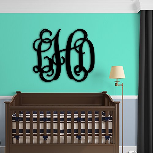 Jass Graphix 18" Tall Black Vine Monogram Initials For Door Personalized Sign Thick Aluminum Door Hanger Wall Décor Fence Yard Sign #TOP2