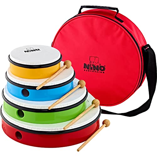 Nino Percussion Hand Drum Set - Handtrommel Set mit 4 verschiedenen Größen - Für Kinder ab 3 Jahren - Kunststoff Mehrfarbig  NINOSET6