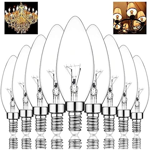 40W E14 Bulb Pack of 10 40W Candle Clear Light Screw Bulb, SES Bulb 40W Screw Bulb, Dimmable 40W Screw Bulb Clear Crystal, Decorative, E14 40W Bulb Use for Base Lamps, E14 Light Bulbs Small Screw Cover