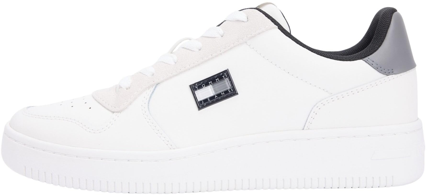 Tommy Jeans Men’s Court Trainers Retro Basket Low Top, White (Ecru/Zinc Grey), 9