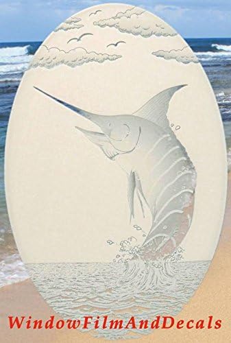 Calcomanía ovalada de vinilo para ventana, 10.5 x 16 pulgadas, color blanco con elementos de diseño transparente