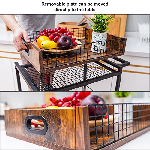 X-cosrack-Bar-Cart-Rolling-Kitchen-Carts-for-The-HomeStorage-Cart-with-Wheels-and-HandleIndustrial-Vintage-Style-Liquor-Cabinet-Serving-Trolley-with-Removable-Top-TrayBrown X cosrack Bar Cart Rolling Kitchen Carts for The HomeStorage Cart with Wheels and HandleIndustrial Vintage Style Liquor Cabinet Serving Trolley with Removable Top TrayBrown
