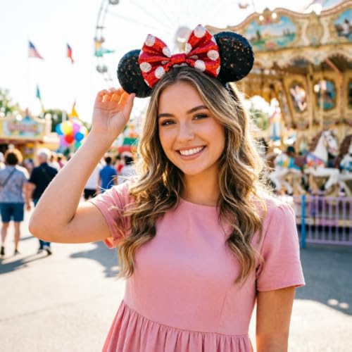 Image of DRESHOW Mouse Ears Bow Headbands Minnie Ears Headband Glitter Party Decoration Cosplay Costume for Women