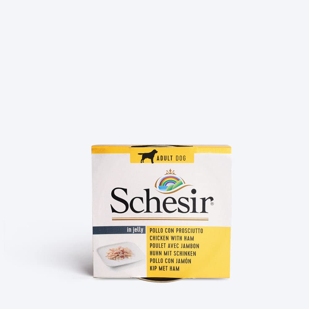 Schesir Dog Chicken, Giblets with Ham and Rice in Jelly- 150 g (Pack of 5)