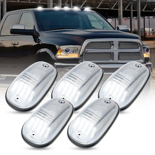 5PCS LED Cab Roof Marker Lights for 2003-2018 Dodge Ram 1500 2500 3500/2011-2018 Ram 4500 5500 White 36LED Top Clearance Roof Running Lights Lamp for Pickup Truck Top Running Lights Clear Lens