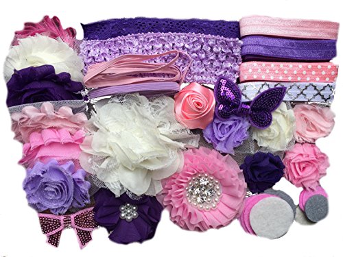 Bowtique Emilee Mini Headband Kit Makes 14 Headbands, DIY Baby Headband Kit - Purple and Pinks