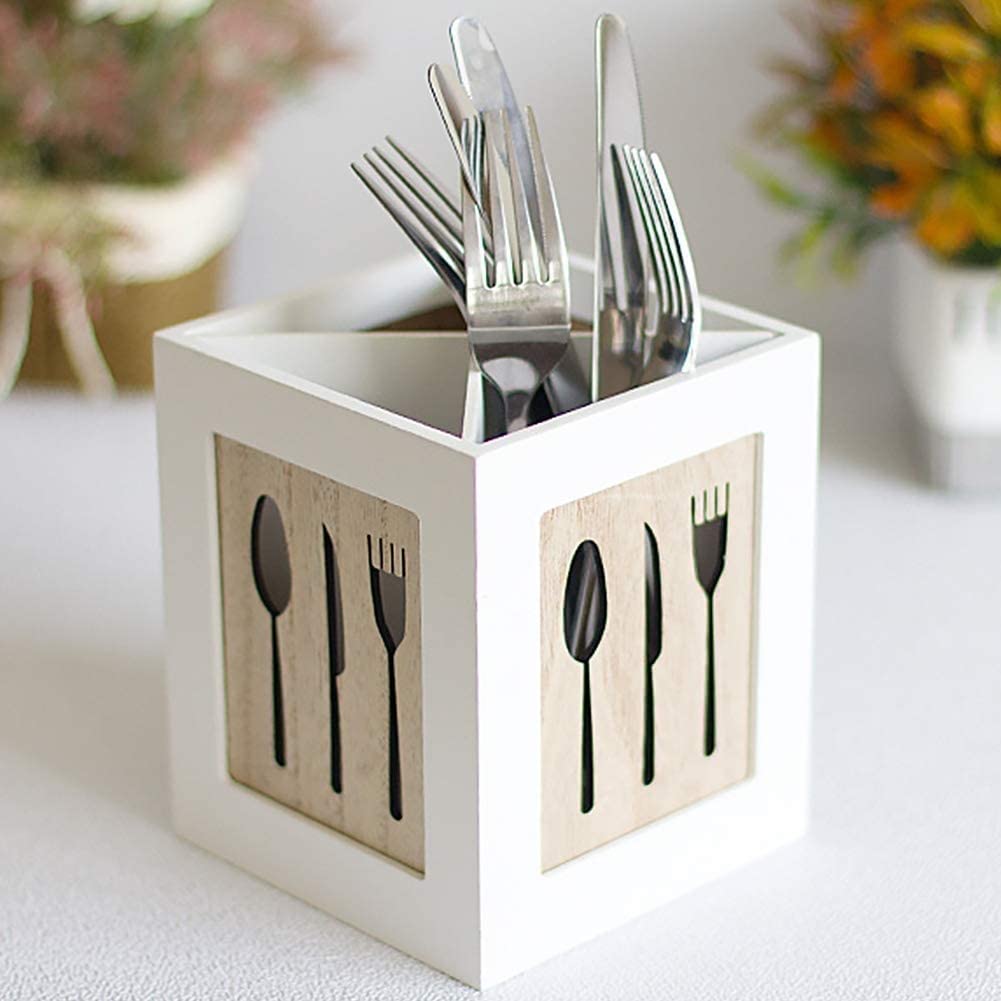 Utensil Caddy Cutlery Silverware Caddy with 4 Compartments Wood Kitchen Organizer Utensil Tray Drawer Organizer for Housewarming Parties