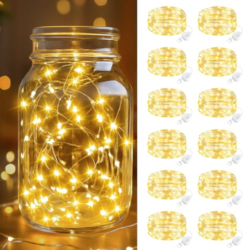 btfarm 12 Pack Fairy Lights Battery Operated, 7FT 20 LED Mini String Lights Waterproof Silver Wire...