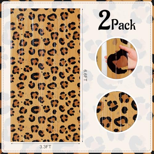 Image of WovWeave 2 Pack Cheetah Print Foil Fringe Curtains Birthday Decorations 3.3 x 6.6 ft Leopard Tinsel Backdrop for Birthday Jungle Safari Bachelorette Party Photo Booth Decorations